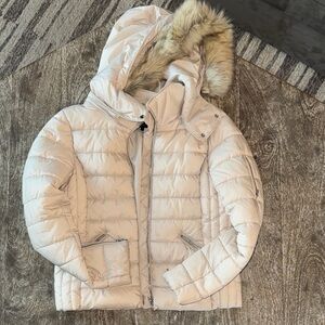 Zara Beige Puffer Jacket with Faux Fur Trim
